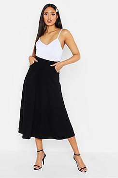 Boohoo Tall Crepe Skater Midi Skirt