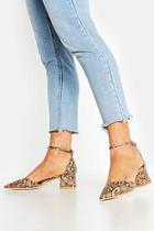 Boohoo Pointed Toe Snake Low Block Heel Ballets