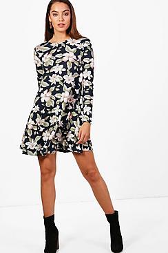 Boohoo Im Large Floral Brushed Knit Swing Dress
