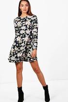 Boohoo Im Large Floral Brushed Knit Swing Dress
