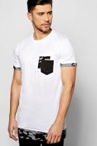 Boohoo Longline Camo Print T Shirt White