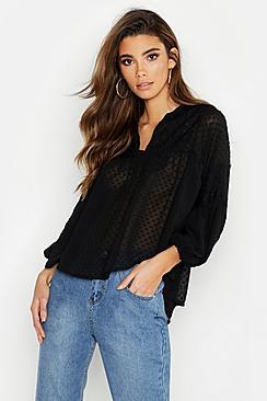 Boohoo Woven Lace Dobby Spot Smock Top