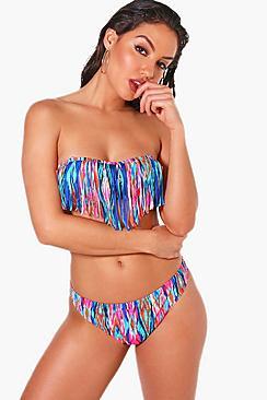 Boohoo Manhatten Tribal Fringed Bandeau Bikini