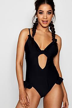 Boohoo Agra Frill Cut Out Detail Swimsuit