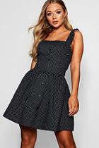 Boohoo Cotton Polka Through Ruffle Strap Skater Dress