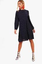 Boohoo Natasha Spot Ruffle High Neck Dress