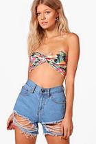 Boohoo Petite Jemma Tropical Print Twist Bandeau