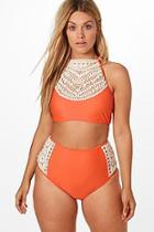 Boohoo Plus Hayley High Neck Crochet Trim Bikini