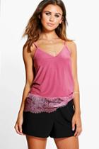 Boohoo Petite Clairey Lace Trim Strappy Cami Rose