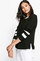 Boohoo Grace Contrast Block Stripe Rib Knit Jumper Black
