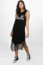 Boohoo Lucy Sleeveless Printed Fringe Hem Dress