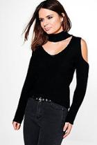 Boohoo Ruth Cold Shoulder Choker Jumper