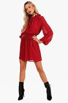Boohoo Ariel Shired Waist High Neck Skater Dress