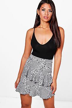 Boohoo Sara Gingham Floral Ruffle Wrap Skirt
