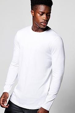 Boohoo Long Sleeve Curved Hem T Shirt