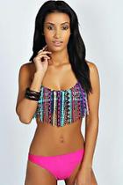 Boohoo Rica Tassel Front Aztec Print Halter Neck Bikini