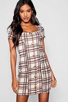 Boohoo Checked Square Neck Horn Button Mini Dress