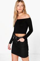 Boohoo Cara Long Sleeve Bardot Crop Top Black