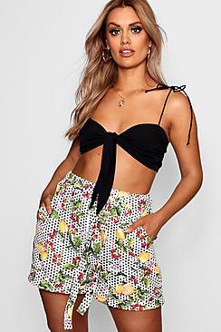 Boohoo Plus Nora Fruit Printed Tie Waist Short