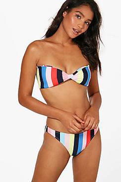 Boohoo London Pinstripe Twist Bandeau Bikini