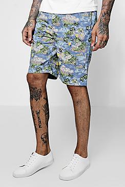 Boohoo Navy Hawaiian Print Chino Short