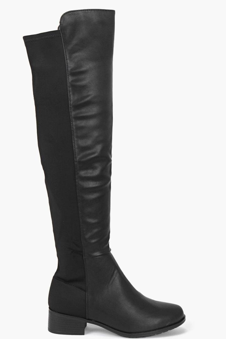 Boohoo Lucia Elastic Back Over Knee Boot Black