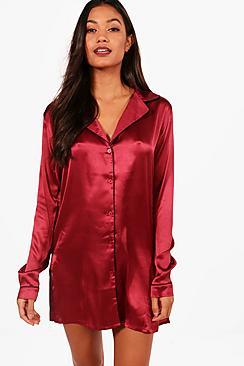 Boohoo Bella Satin Button Through Night Shirt