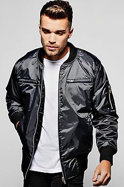Boohoo Zip Pocket Ma1 Bomber Jacket In Slate