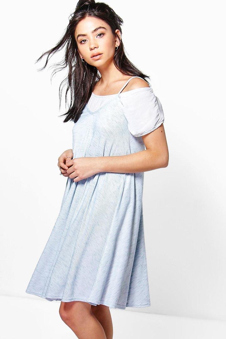 Boohoo Holly Marl Swing Dress Blue