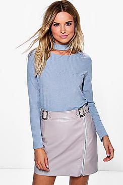 Boohoo Tanya Large Rib Choker Neck Long Sleevetop