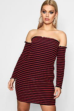 Boohoo Plus Off The Shoulder Stripe Bodycon Dress