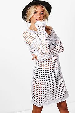 Boohoo Alice Crochet Bell Sleeve Dress