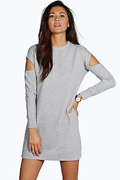 Boohoo Nadine Cut Out Shoulder Sweat Dress