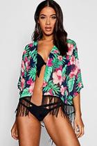 Boohoo Floral Fringe Trim Beach Kimono