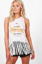 Boohoo Sonya Front Print Tassle Vest