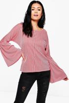 Boohoo Isabel Stripe Flare Sleeve Top Red