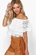 Boohoo Tia Crochet Lace Frill Off The Shoulder Top White