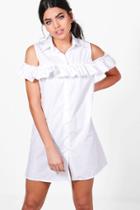 Boohoo Alice Cold Shoulder Shirt Dress White