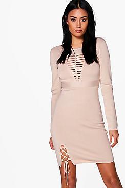 Boohoo Frey Caged Detail Knitted Dress