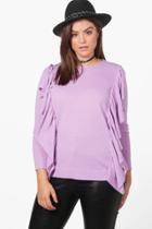 Boohoo Plus Kelly Ruffle Front Knitted Top Lilac