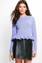 Boohoo Amelia Rib Knit Ruffle Hem Jumper Orchid