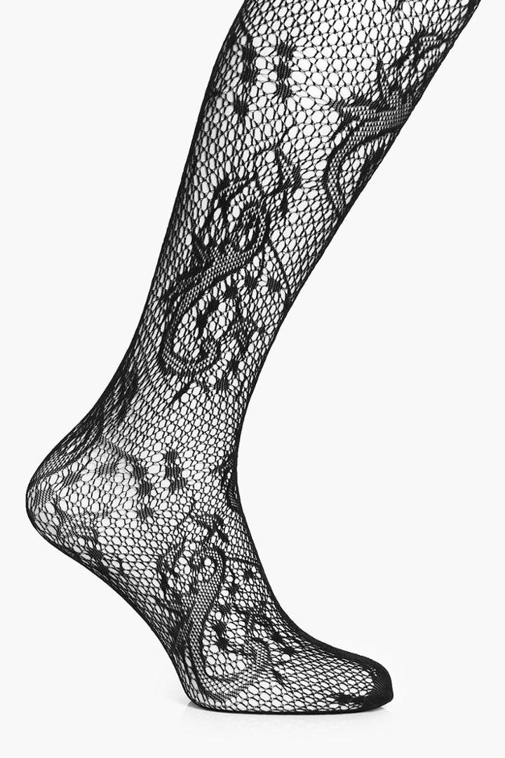 Boohoo Sophia Patterned Fishnet Tights Black