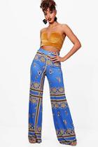 Boohoo Trina Scarf Print Slinky Wide Leg Trouser