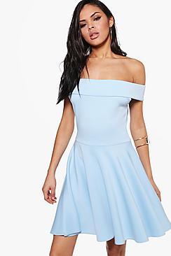 Boohoo Tamzin Off Shoulder Skater Dress
