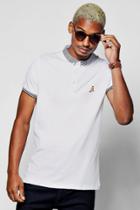 Boohoo Jersey Polo With Jaquard Collar White