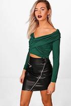 Boohoo Ivy Ruched Wrap Over Crop Top