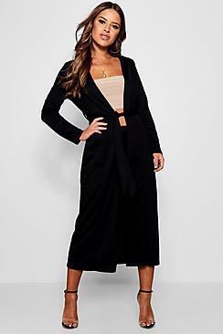 Boohoo Petite Lola Long Line Collarless Duster Coat