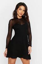 Boohoo High Neck Mesh Skater Dress