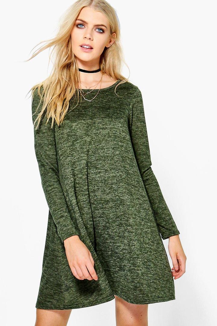 Boohoo Alice Brushed Knit Swing Dress Khaki