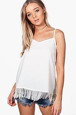 Boohoo Evaline Woven Fringed Hem Cami